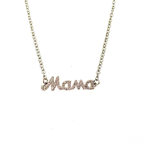 Mama Necklace Silver Plated Rhinestone Pendant & Cable Chain Layering Jewelry - Picture 3 of 6